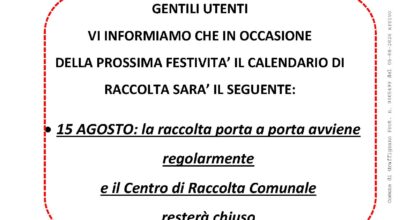 Calendario raccolta 15 Agosto 2026