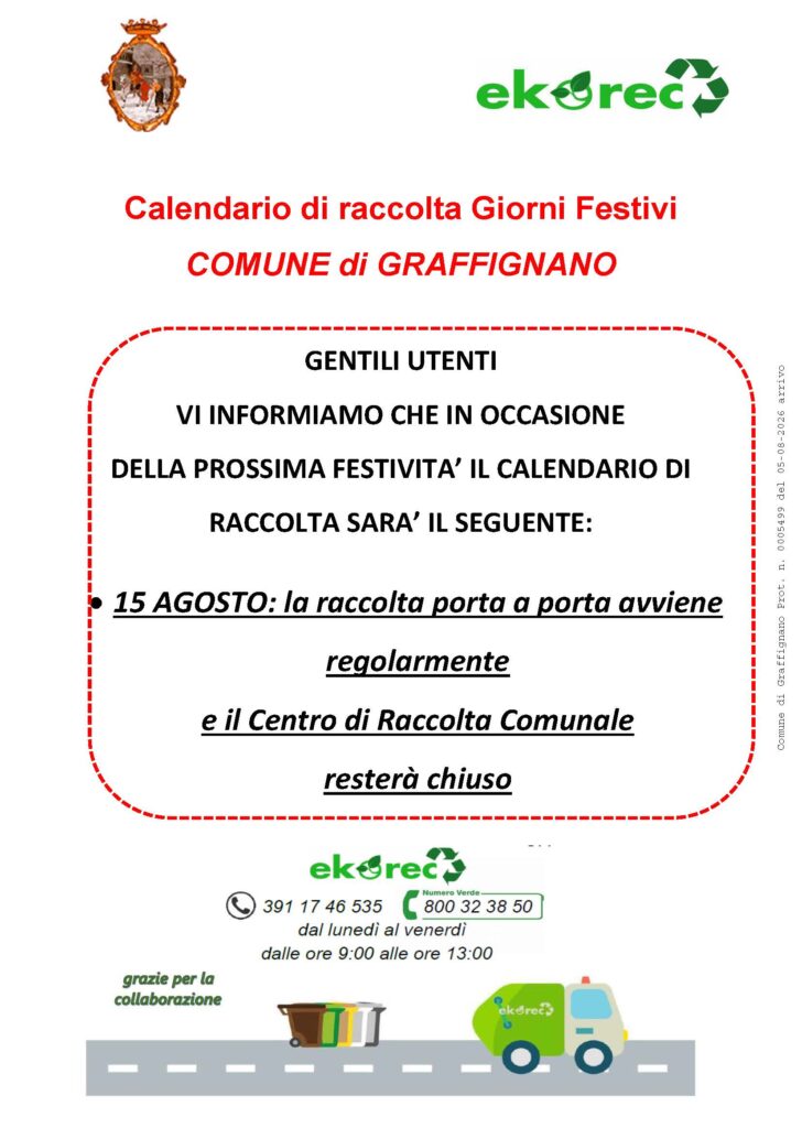 Calendario raccolta 15 Agosto 2026
